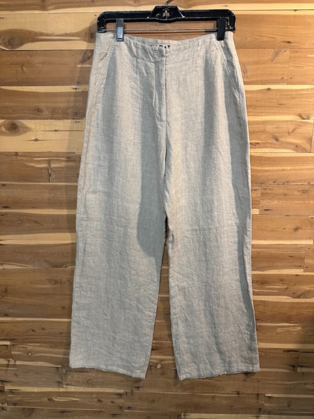 FLAX 100% Linen WIDE Leg Pants S/Small FLAT FRONT Cropped NATURAL/TAN